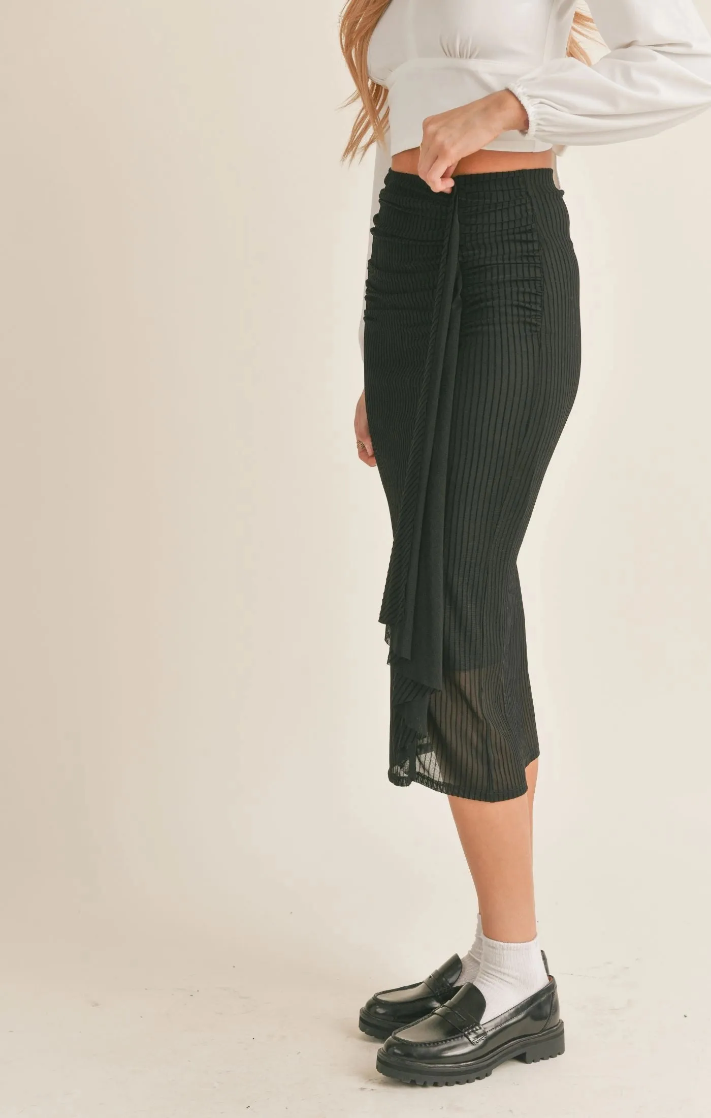 Sage the Label Lady Dynamite Ruched Midi Skirt