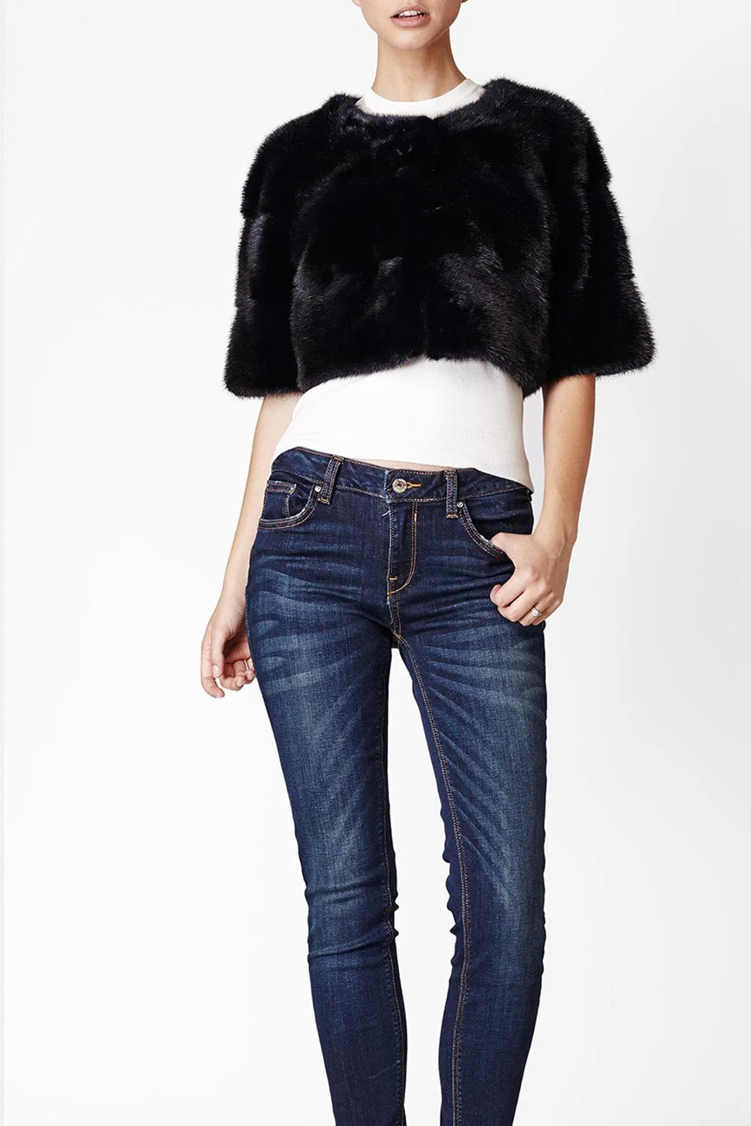 Sarah Mini Mink Fur Jacket Blu