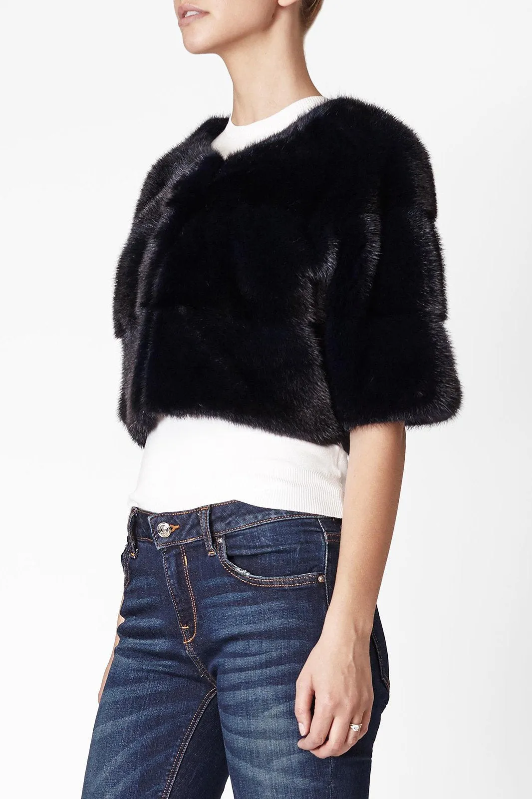 Sarah Mini Mink Fur Jacket Blu