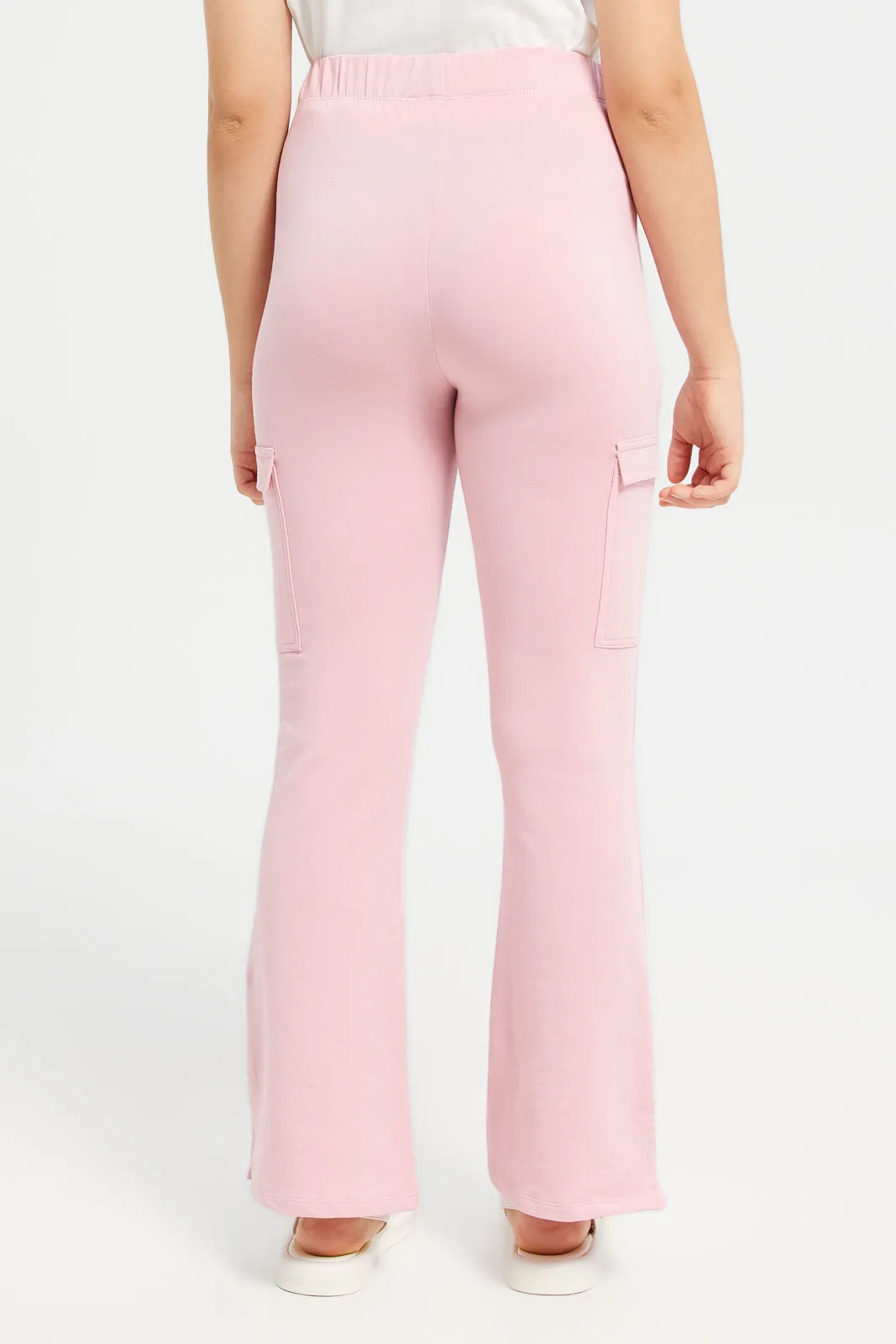 Senior Girls Pink Cargo Pocket Flared Leggings