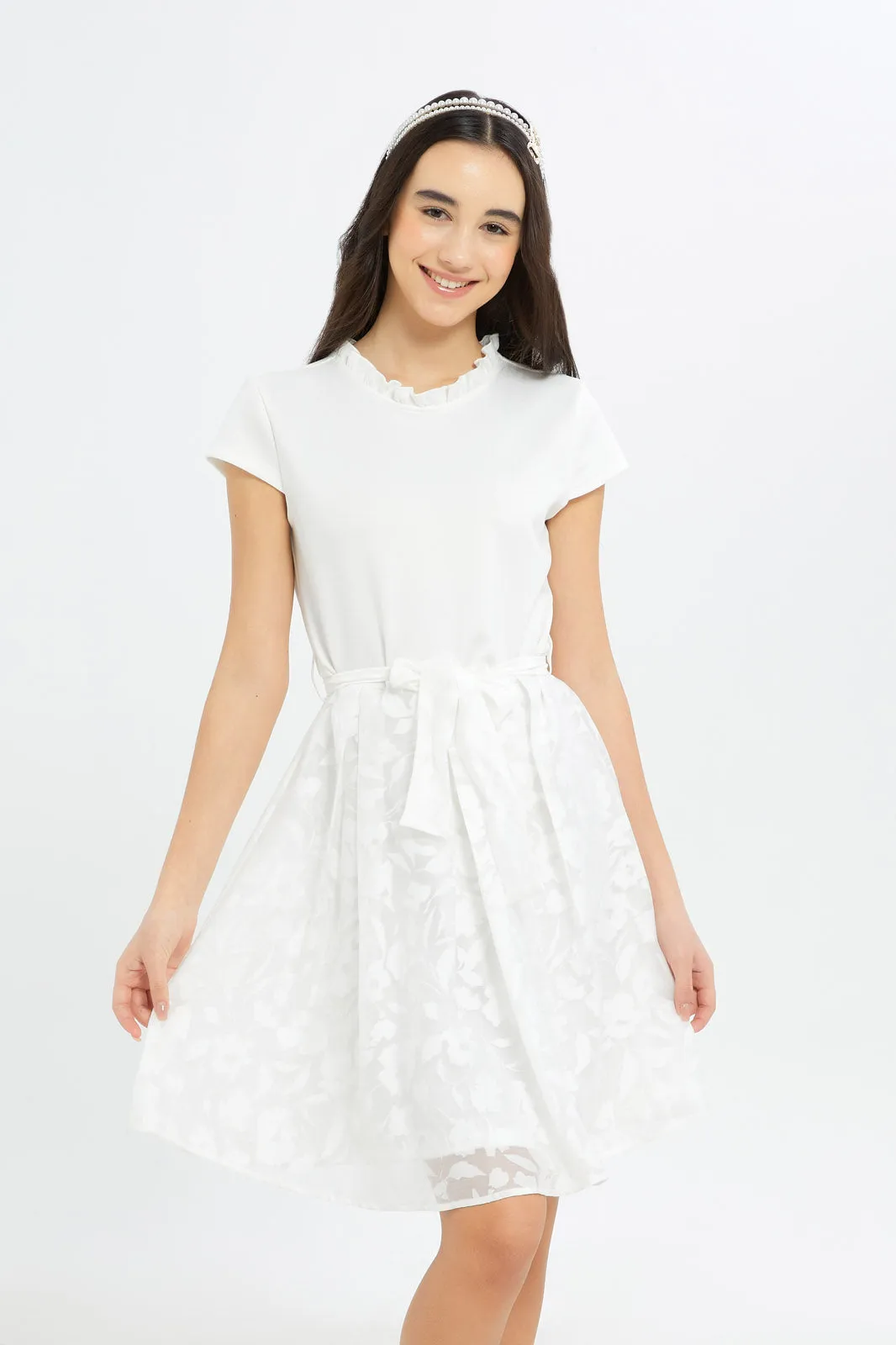 Senior Girls White Organza Skirt Dress