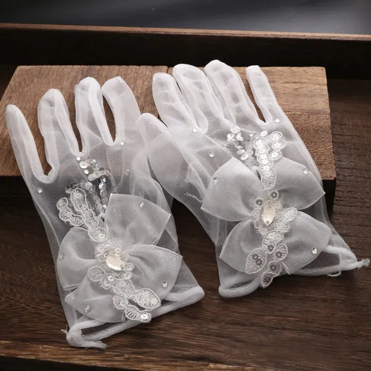 Sequined Tulle Wedding Gloves