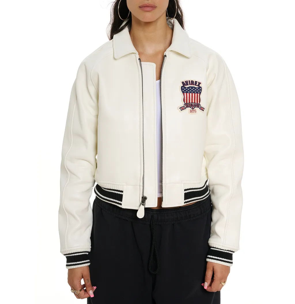 Shop Best High Quality Fashion Bomber Style Snow White Avirex Cropped Icon Jackets