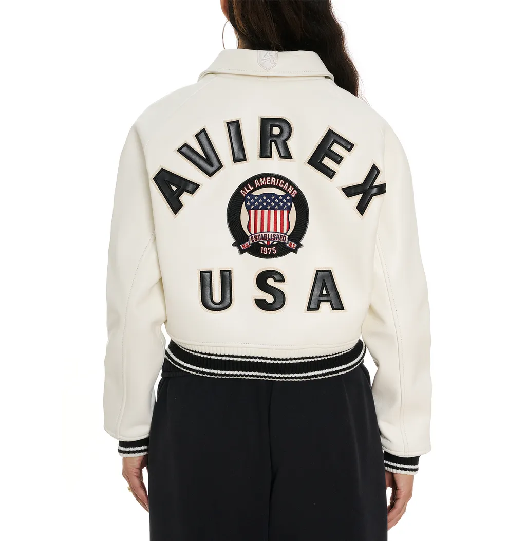 Shop Best High Quality Fashion Bomber Style Snow White Avirex Cropped Icon Jackets