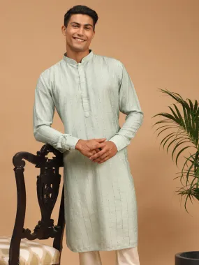 SHRESTHA By VASTRAMAY Men's Light Green Sequined Kurta