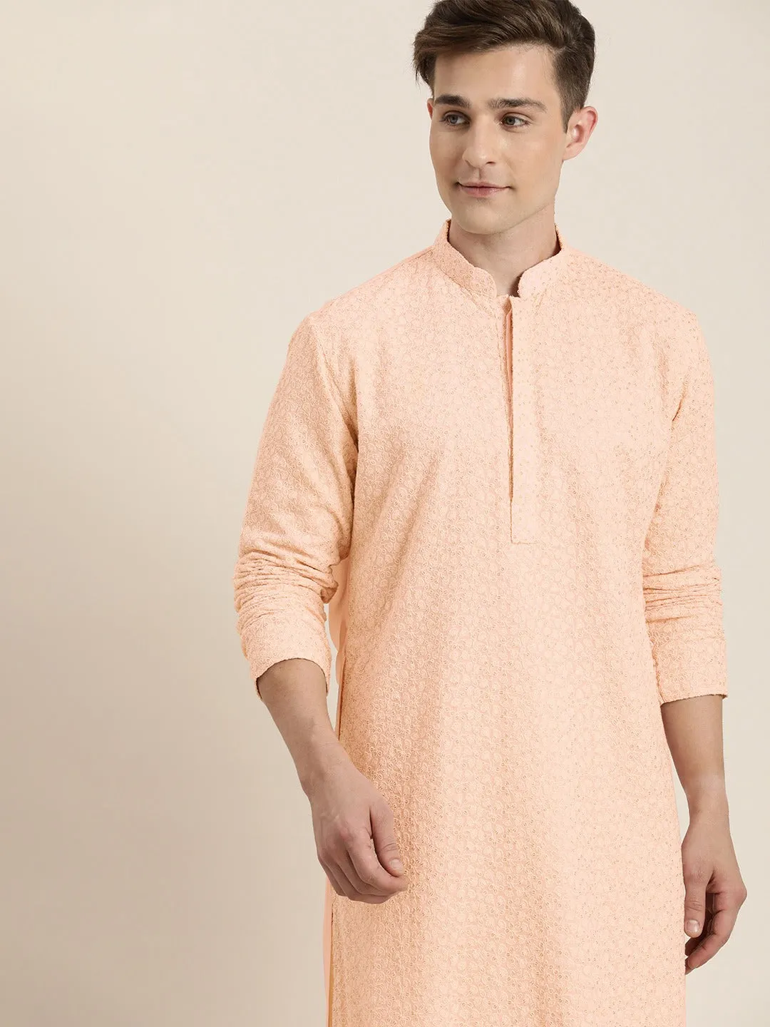 SHRESTHA BY VASTRAMAY Men's Pink Ethnic Chikankari Kurta