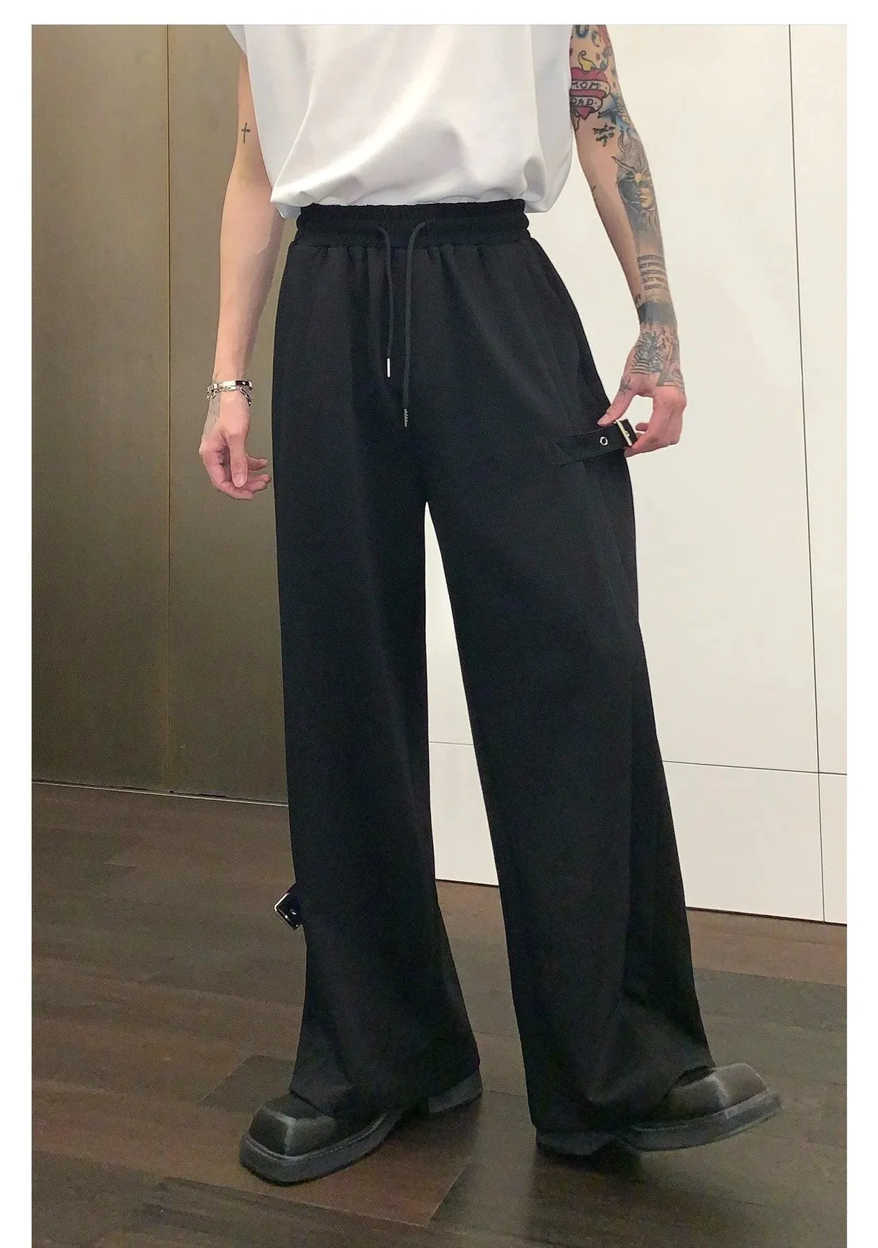 Side Buckle Wide Leg Unisex Sweatpants