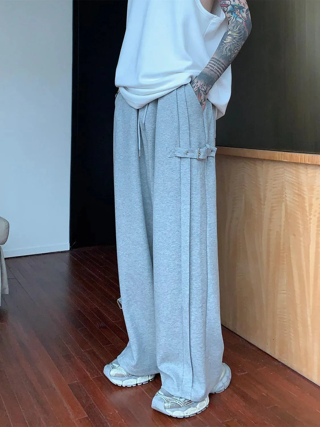 Side Buckle Wide Leg Unisex Sweatpants