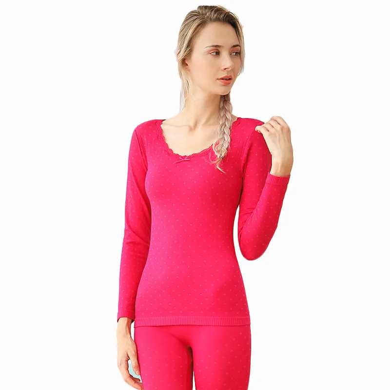 Sidiou Group Anniou Winter Thermal Underwear Women Slim Long Johns Warm Thermo Underwear Female Lace Intimates V-neck Pajamas