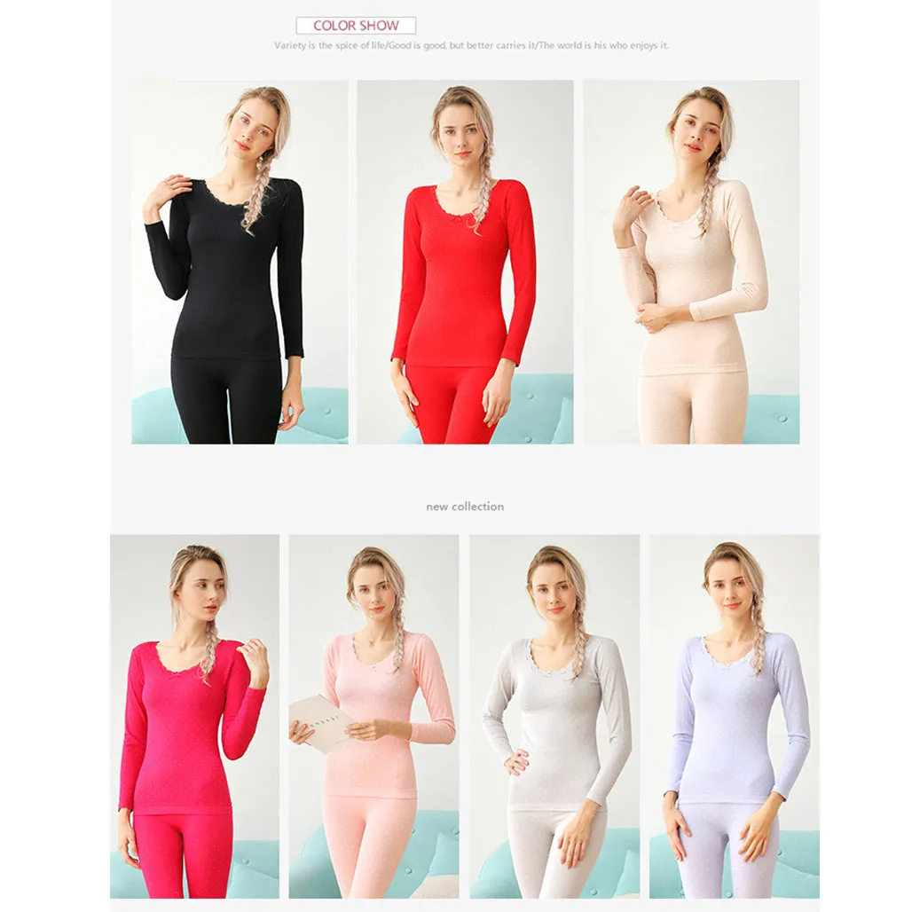 Sidiou Group Anniou Winter Thermal Underwear Women Slim Long Johns Warm Thermo Underwear Female Lace Intimates V-neck Pajamas