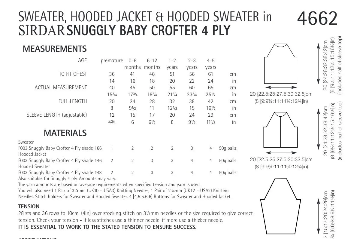 Sirdar Snuggly Crofter 4ply Hooded Jacket and Sweaters Knitting Pattern 4662