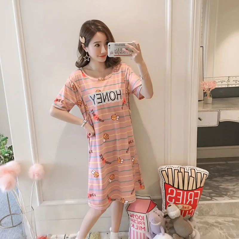 Spring And Summer Confinement Clothing Cartoon Breastfeeding Dress Nursing Clothing Pregnant Women Pajamas Postpartum Outing Hot Mom Large Size Dress