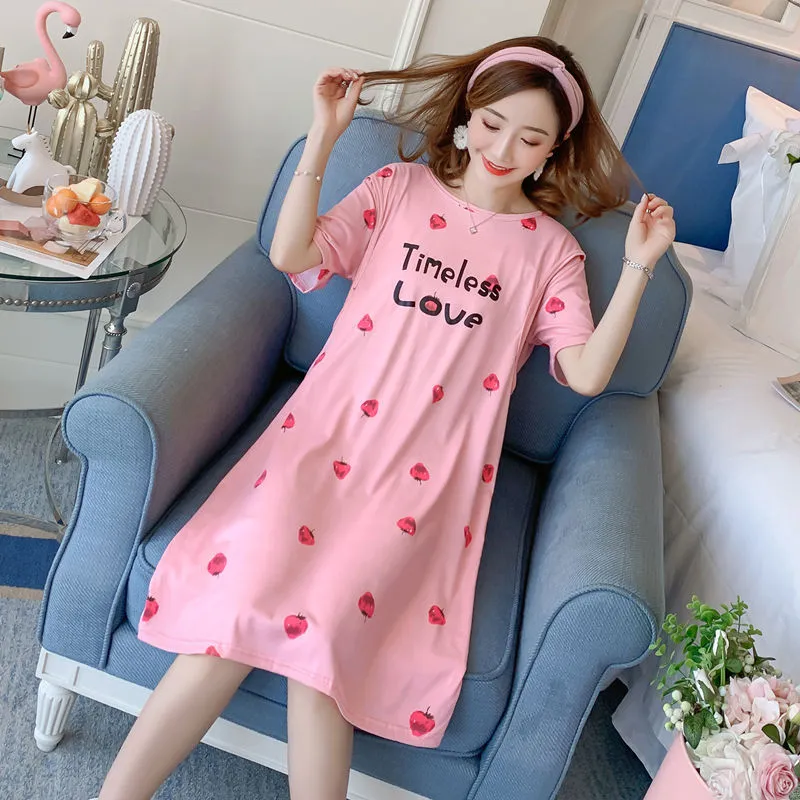 Spring And Summer Confinement Clothing Cartoon Breastfeeding Dress Nursing Clothing Pregnant Women Pajamas Postpartum Outing Hot Mom Large Size Dress