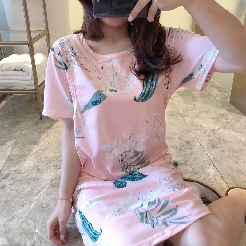 Spring And Summer Confinement Clothing Cartoon Breastfeeding Dress Nursing Clothing Pregnant Women Pajamas Postpartum Outing Hot Mom Large Size Dress