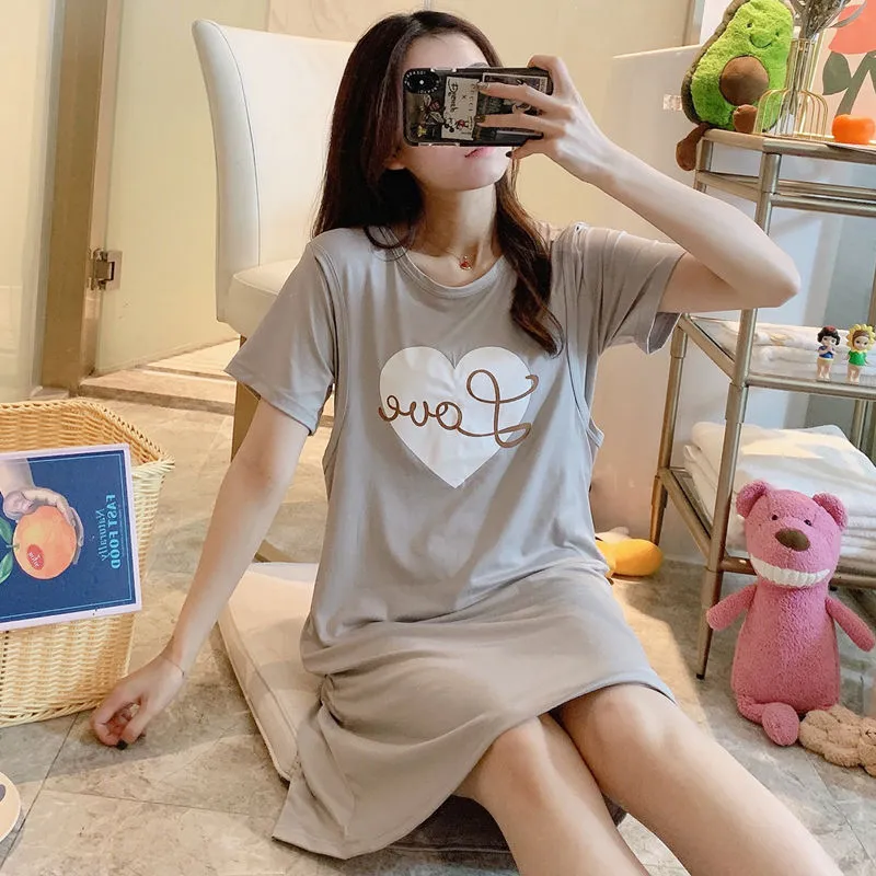 Spring And Summer Confinement Clothing Cartoon Breastfeeding Dress Nursing Clothing Pregnant Women Pajamas Postpartum Outing Hot Mom Large Size Dress