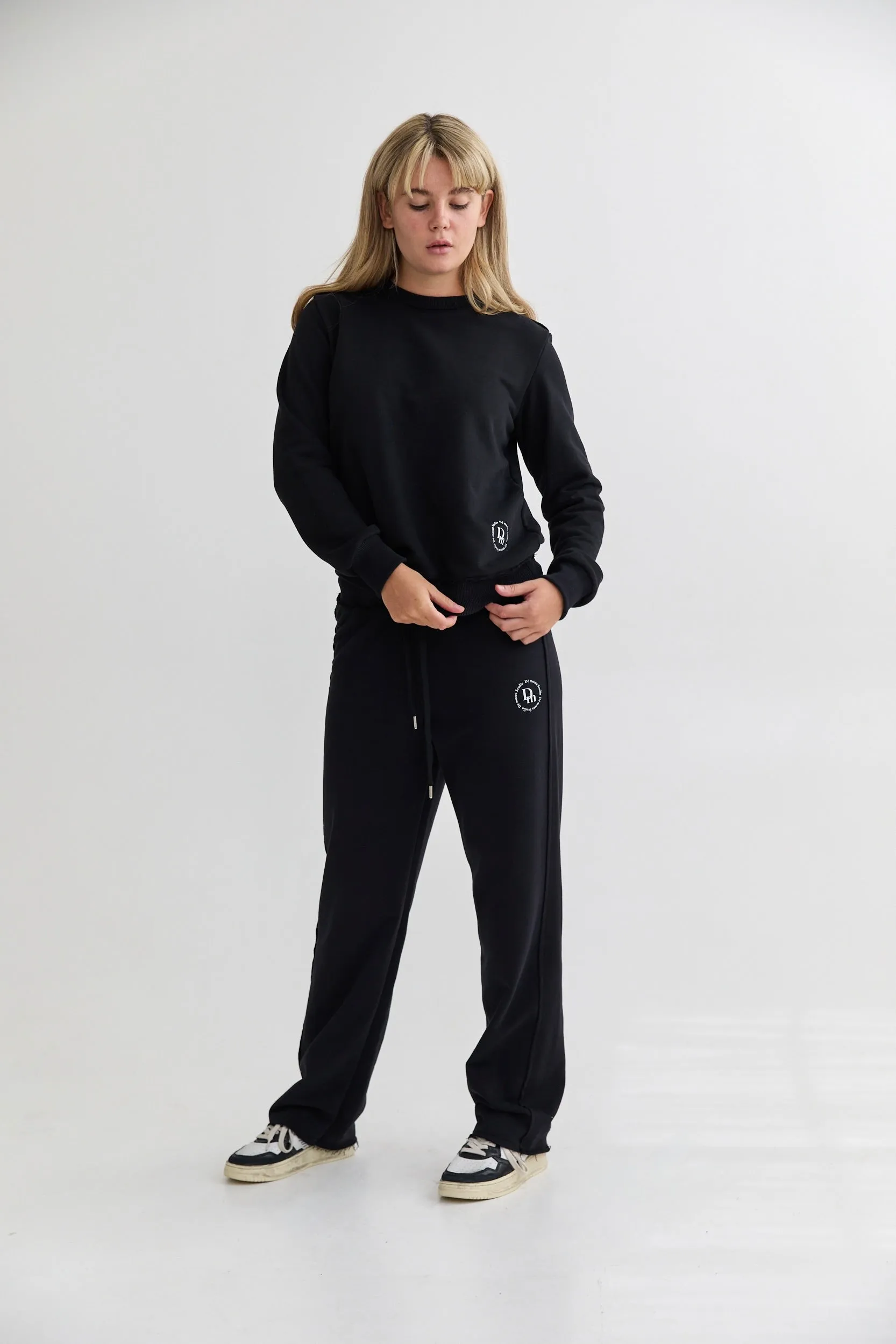 Straight Leg Sweatpants -  Black