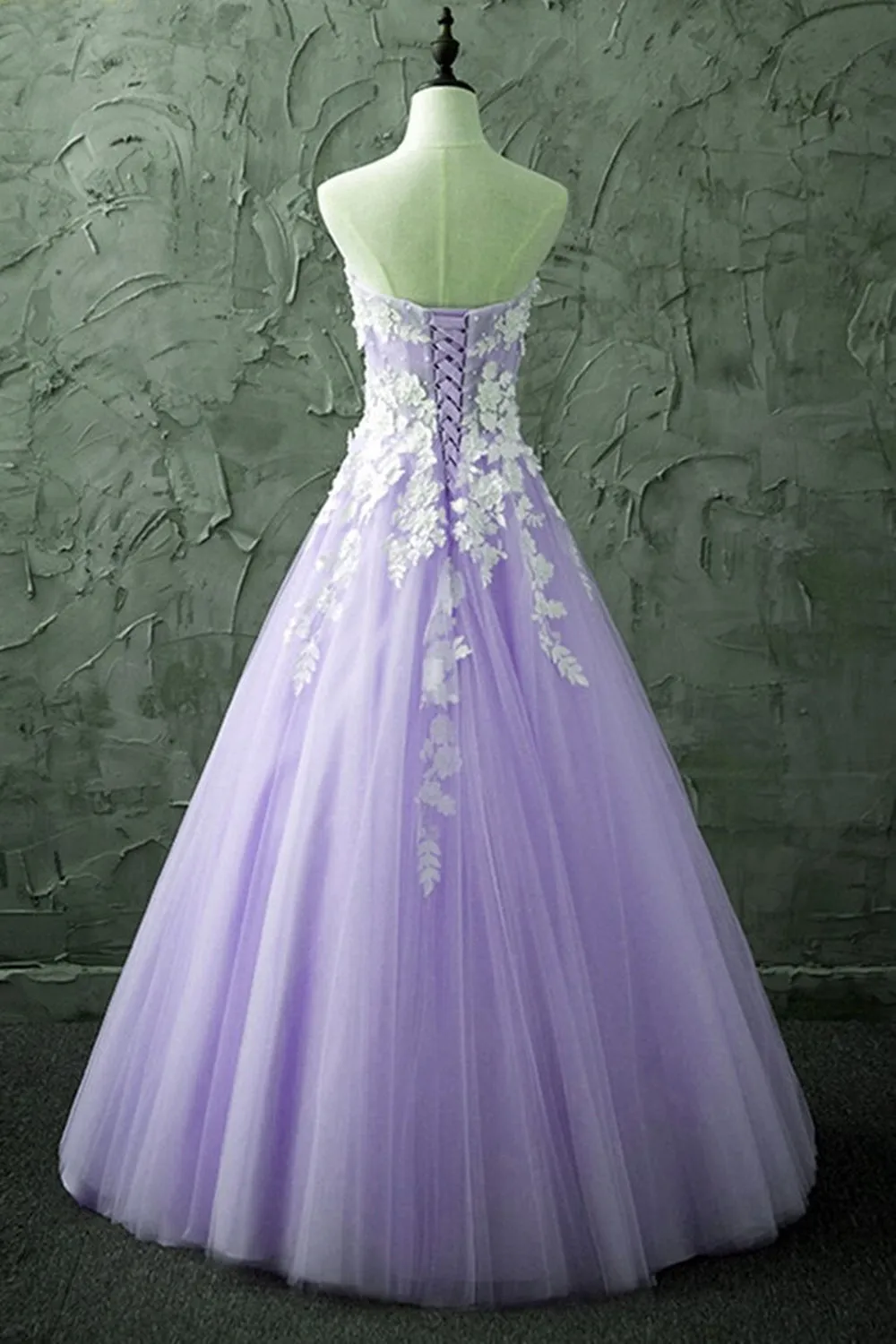 Strapless Sweetheart Neck Purple Lace Long Prom, Lilac Lace Formal Evening