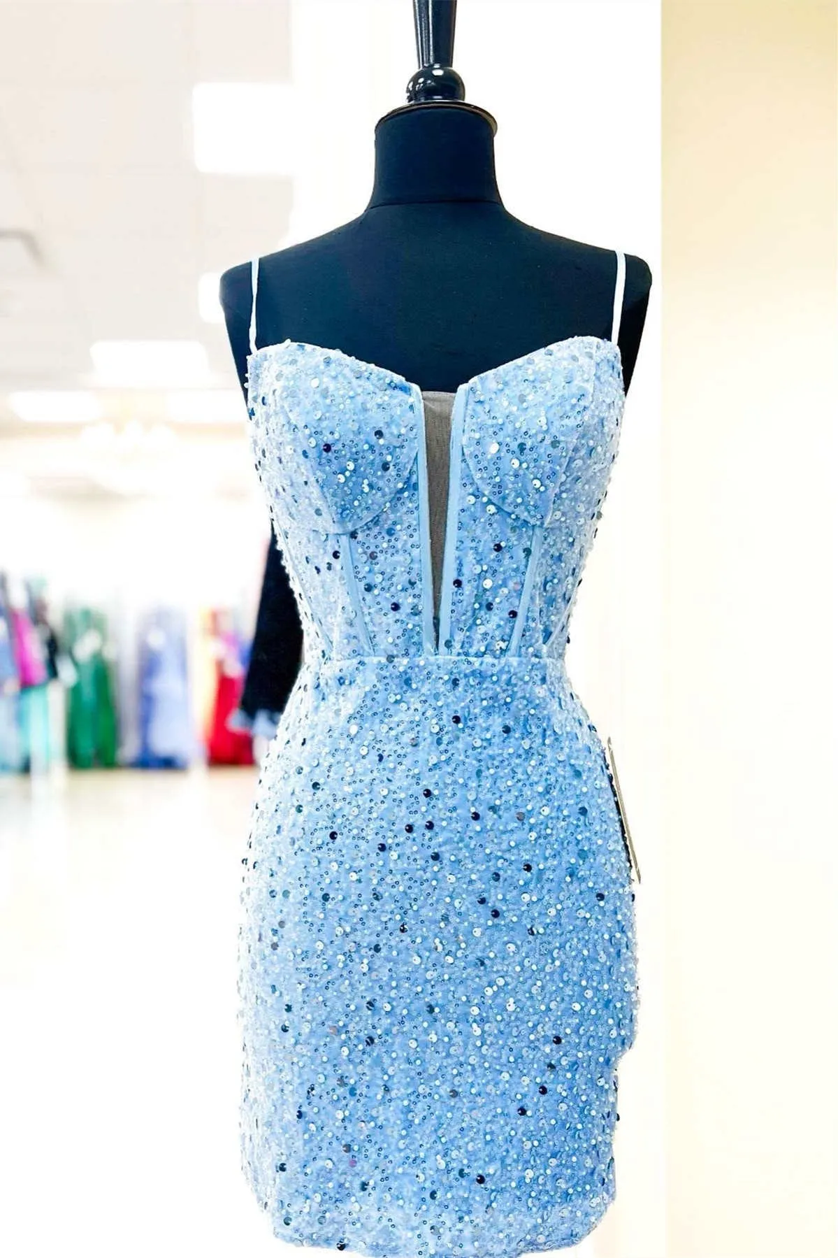 Straps Royal Blue Homecoming Dress Sequins Bodycon Homecoming Dresses