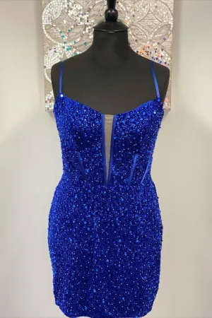 Straps Royal Blue Homecoming Dress Sequins Bodycon Homecoming Dresses