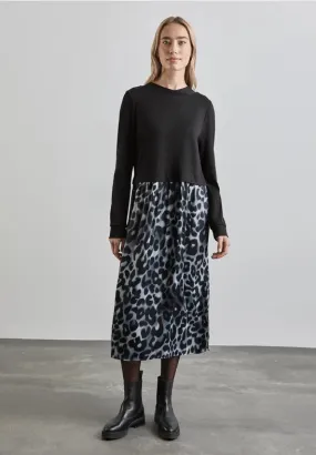 Street One Black Midi Dress with Animal print skirt 144271