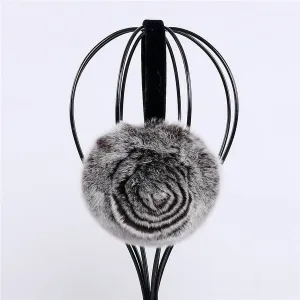 Stylish Natural Rabbit Fur Earmuff - Fashion Floral Design - Women's Winter Accessory