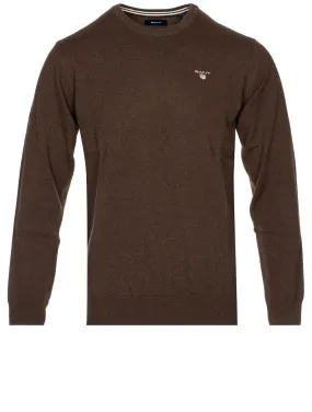 Super Fine Lambswool Crew Neck Sweater Dark Brown Melange