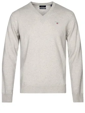 Super Fine Lambswool V-Neck Sweater Light Grey Melange