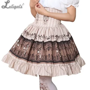 Sweet Mori Girl High Waist Skirt Crown Printed Lolita Short Skirt with Ruffles