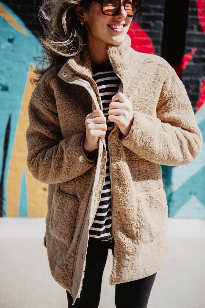 Tan Oversized Sherpa Jacket Women