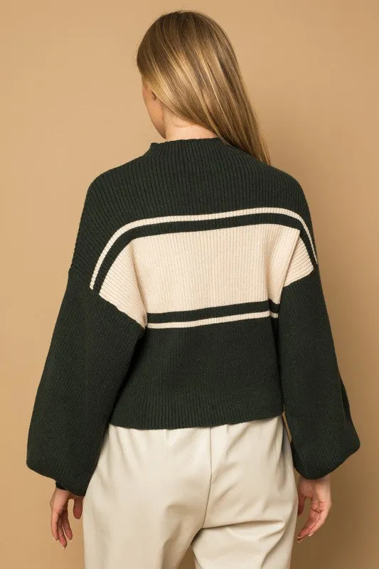 TEEK - Contrast Stripe Mock Neck Sweater