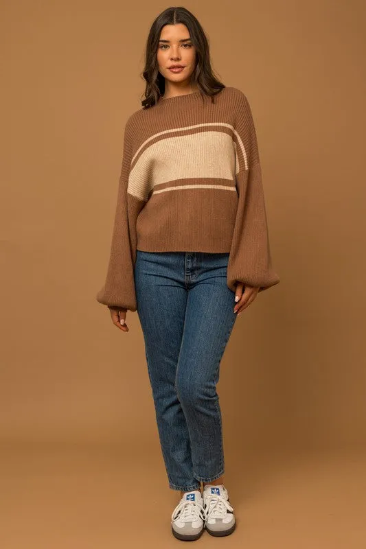 TEEK - Contrast Stripe Mock Neck Sweater