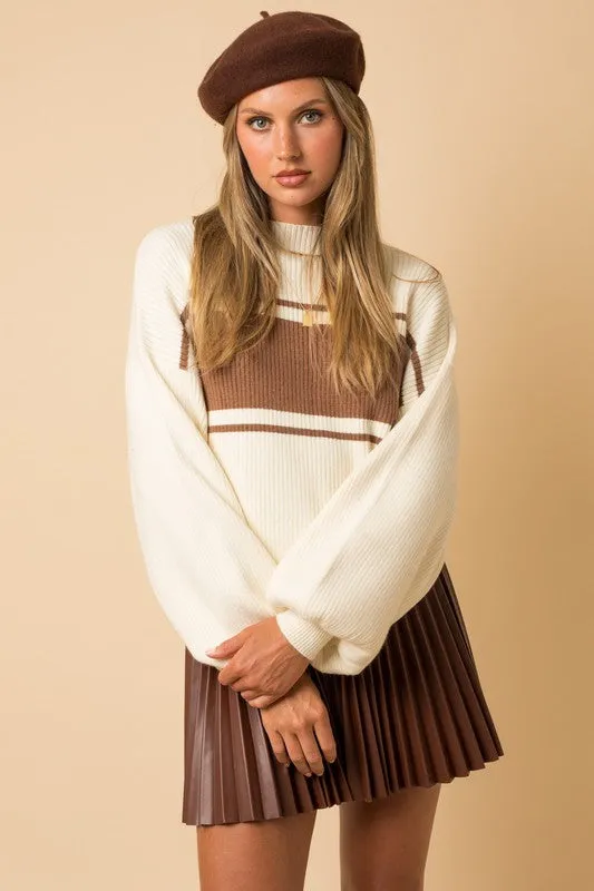 TEEK - Contrast Stripe Mock Neck Sweater