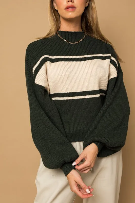 TEEK - Contrast Stripe Mock Neck Sweater