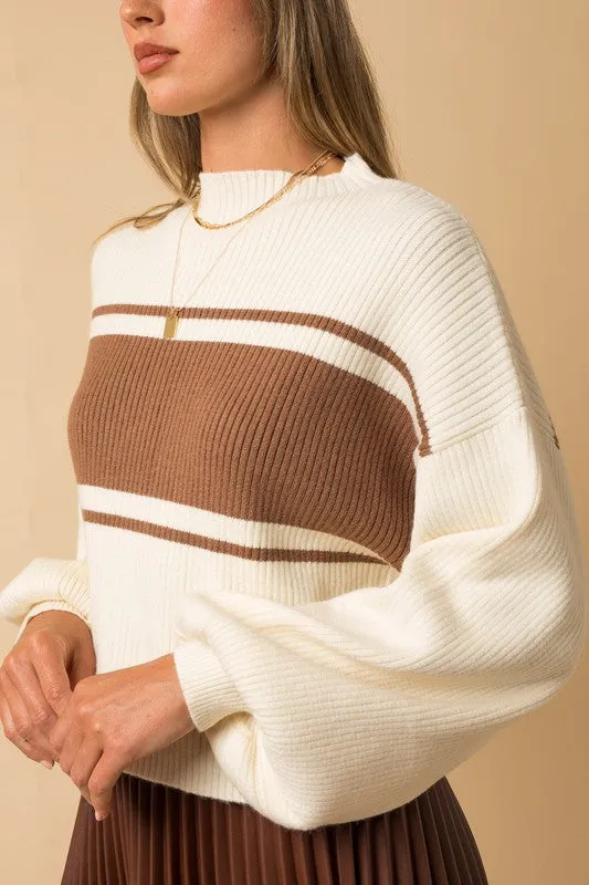 TEEK - Contrast Stripe Mock Neck Sweater