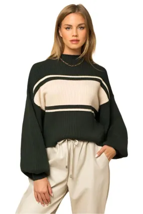 TEEK - Contrast Stripe Mock Neck Sweater