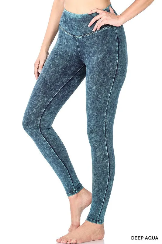 TEEK - Mineral Washed Wide Waistband Yoga Leggings