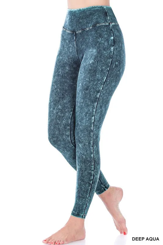 TEEK - Mineral Washed Wide Waistband Yoga Leggings