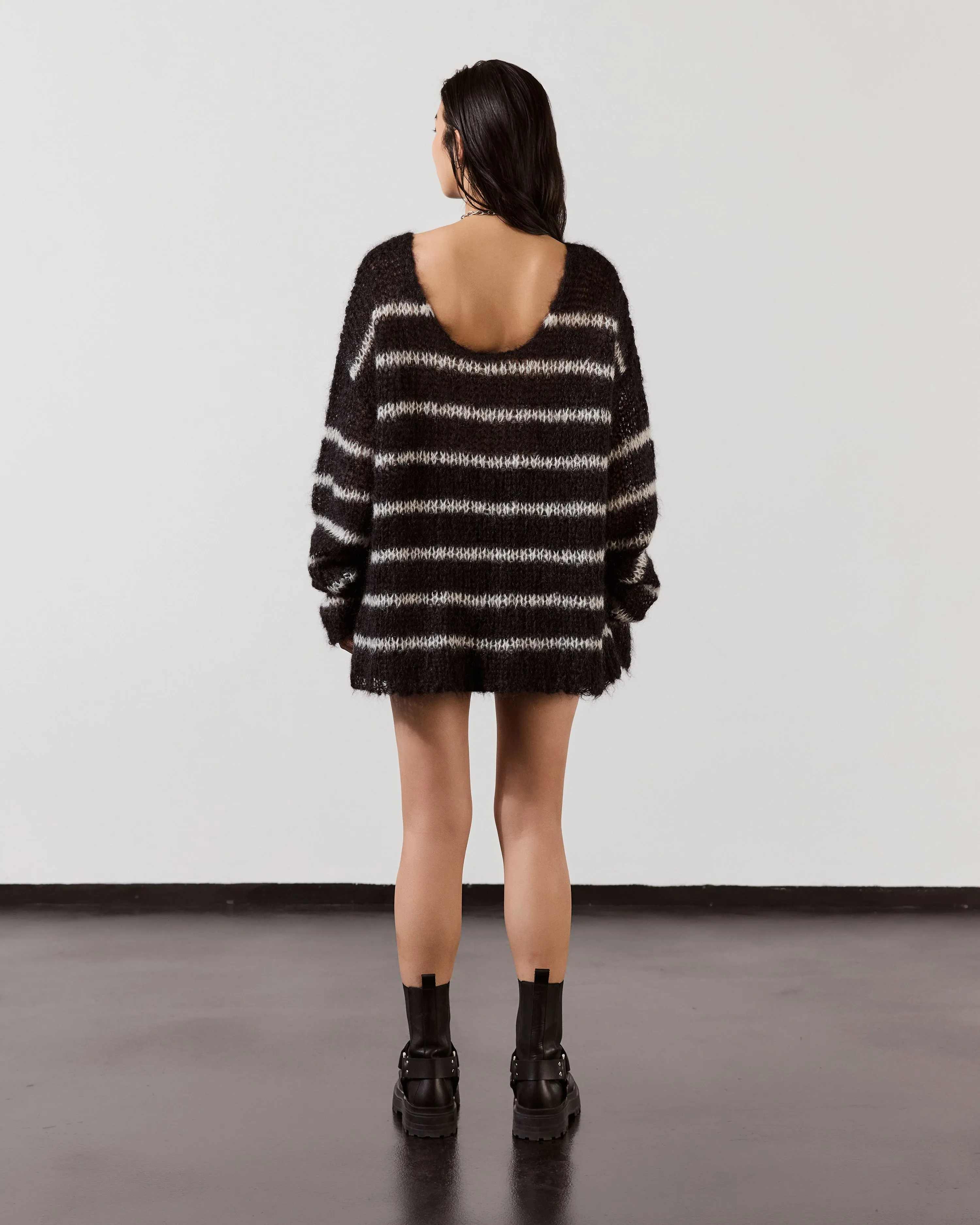 The Black Striped Mohair Knitted Sweater