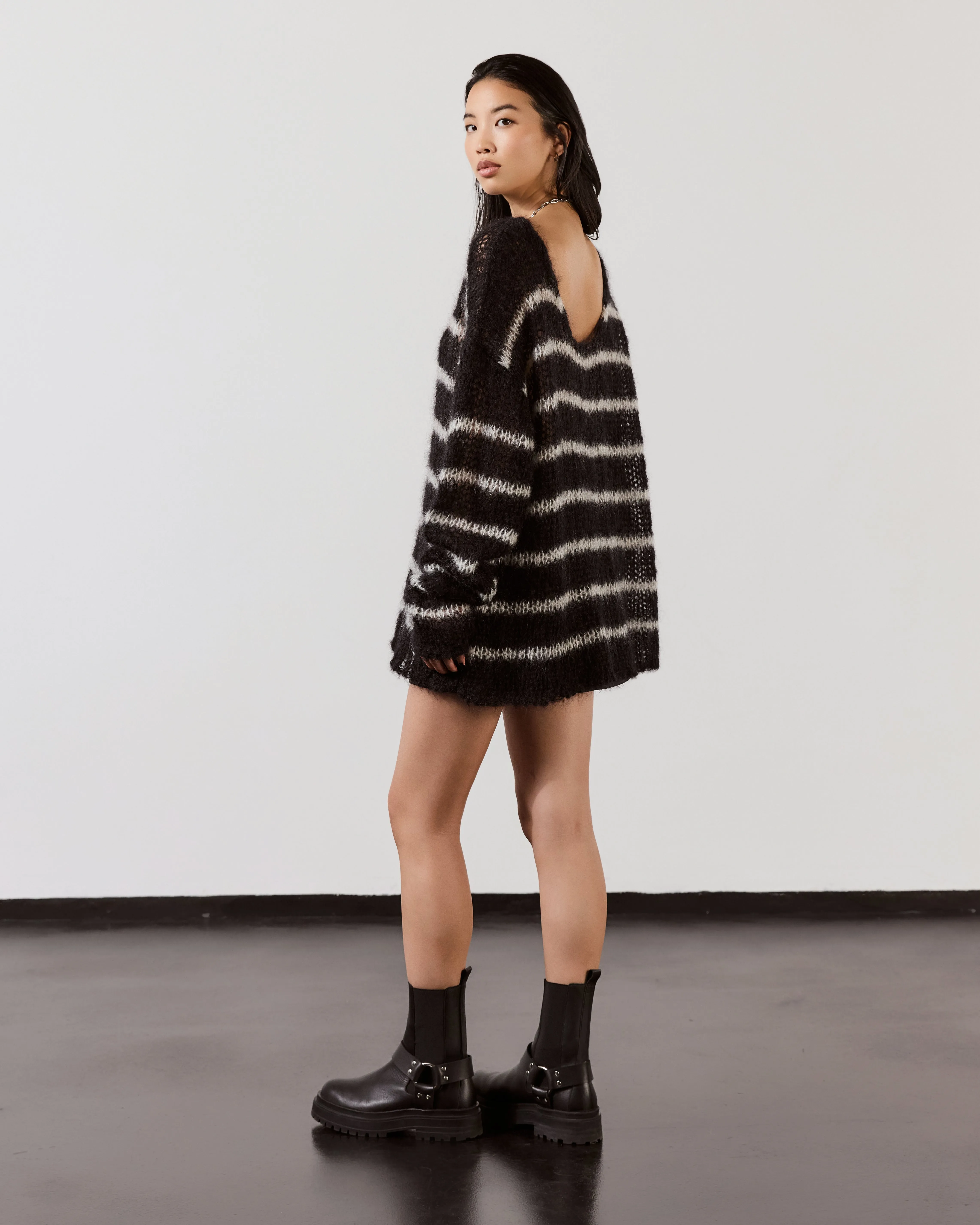 The Black Striped Mohair Knitted Sweater