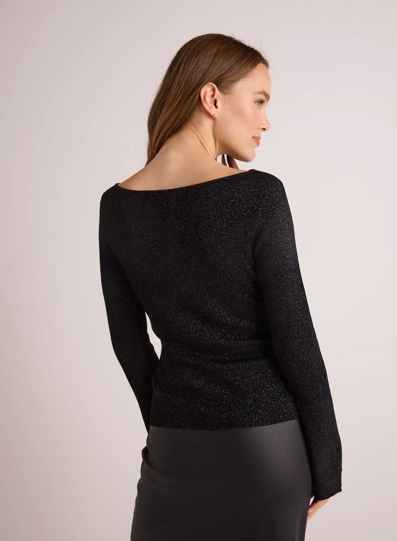 The Boatneck Long Sleeve Sweater - Black Metallic