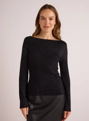 The Boatneck Long Sleeve Sweater - Black Metallic