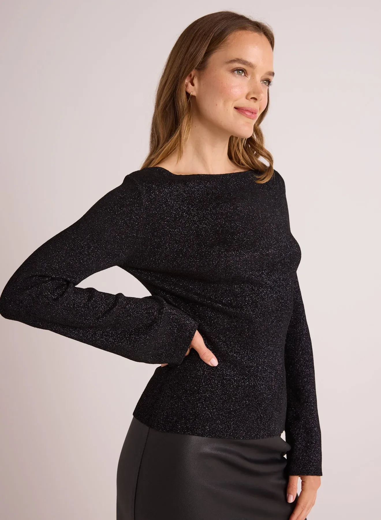 The Boatneck Long Sleeve Sweater - Black Metallic