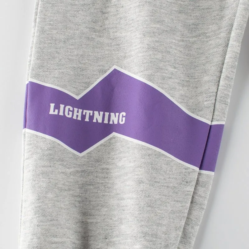 Toddler/Kid's Purple Lightning Design Gray Sweatpants