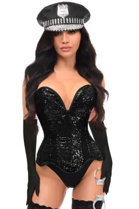 Top Drawer 4 PC Black Sequin Corset Cop Costume