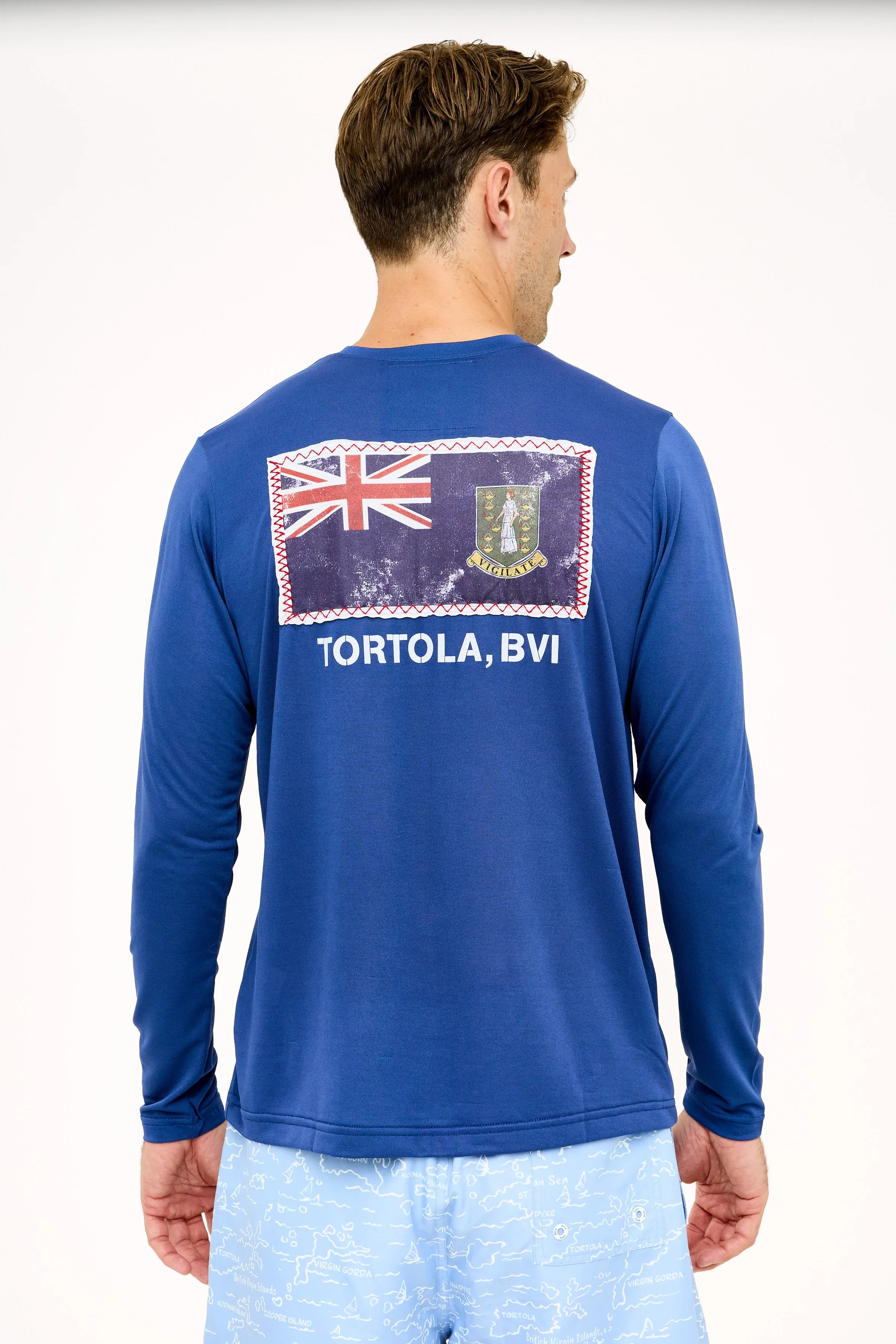 Tortola St Ursula Flag Patch UPF50 Shirt - Racing Blue