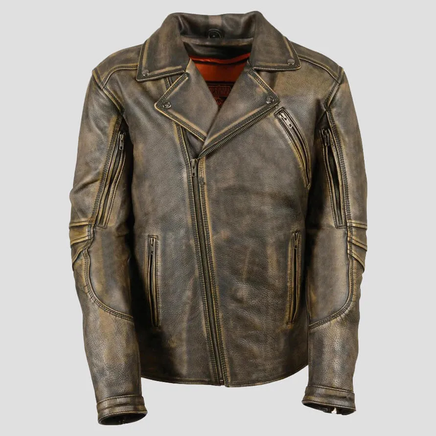 Triple Stitch Extra Long Biker Jacket For Men