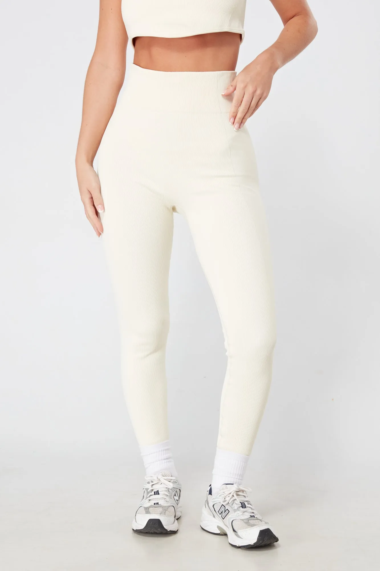 Twill Active Ribbed Legging - CREAM