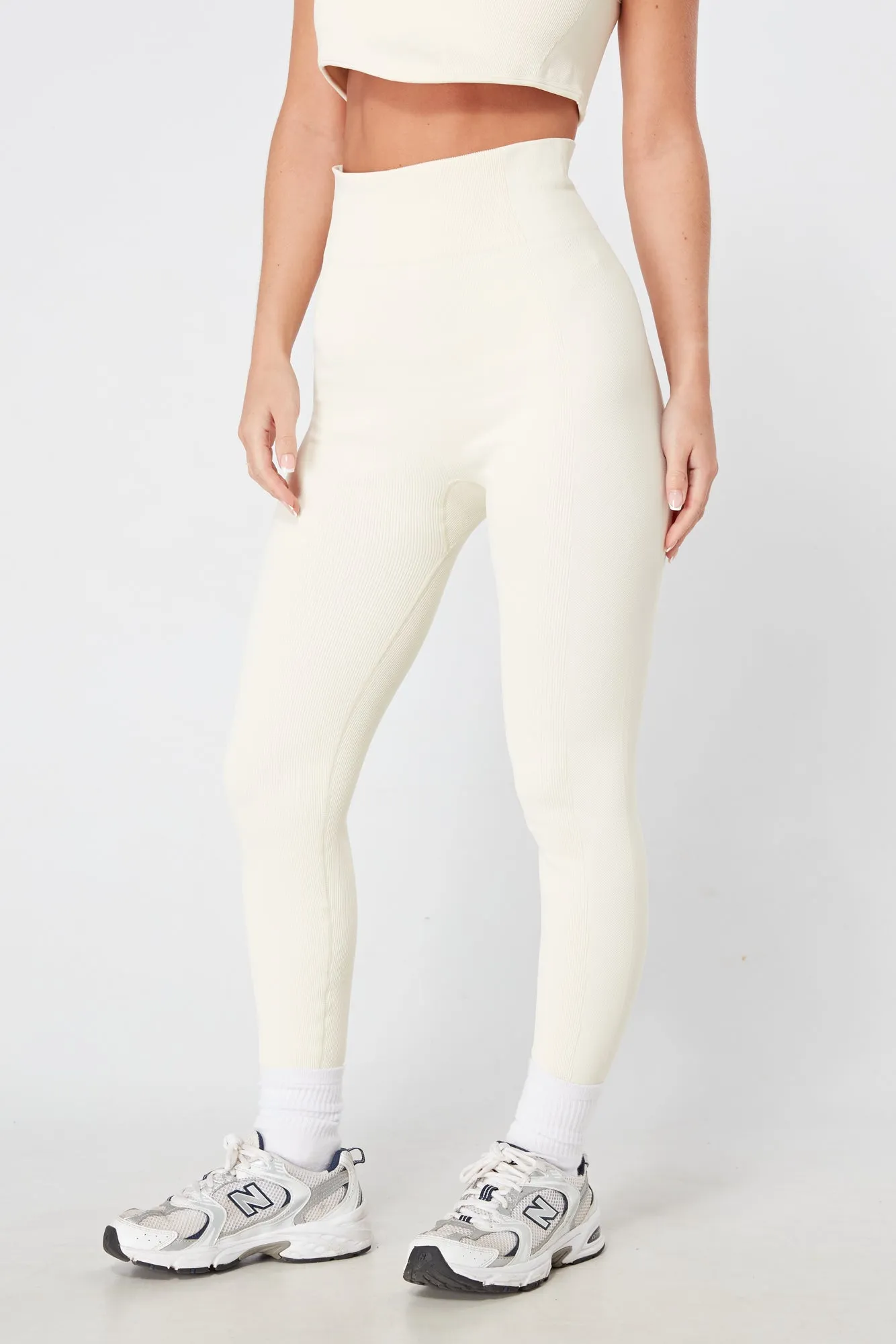 Twill Active Ribbed Legging - CREAM