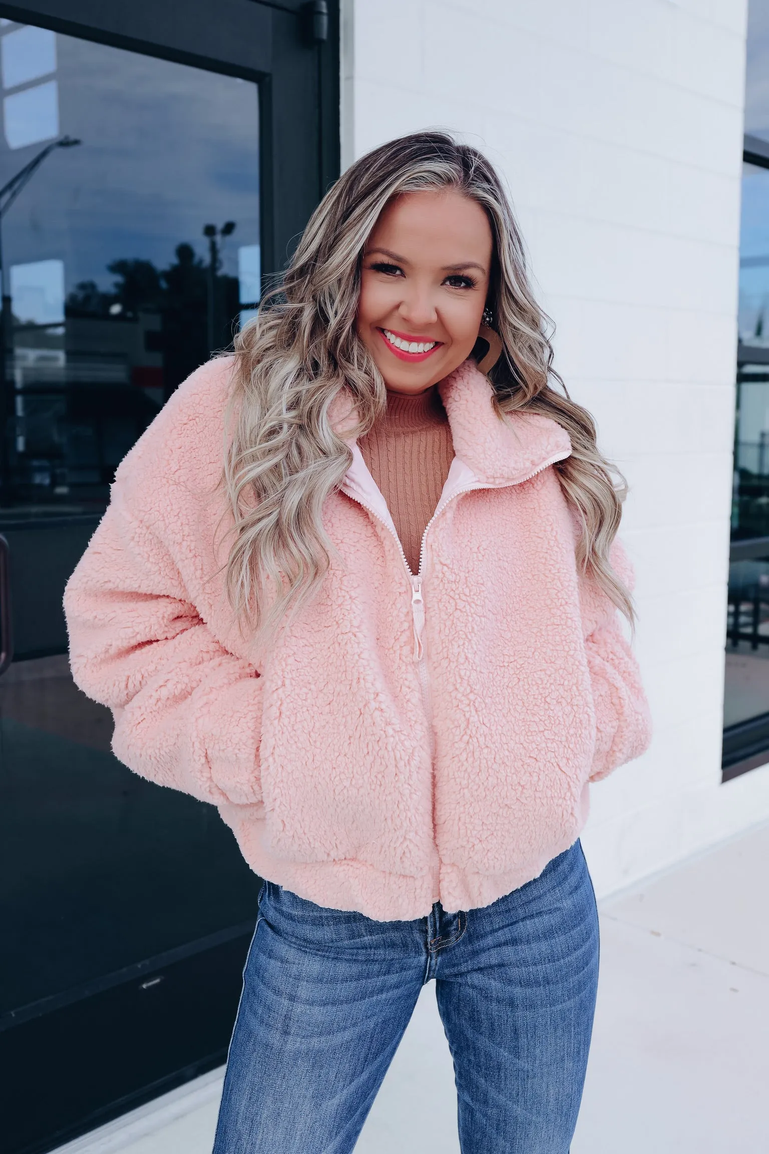 Uptown Moments Sherpa Jacket - Blush