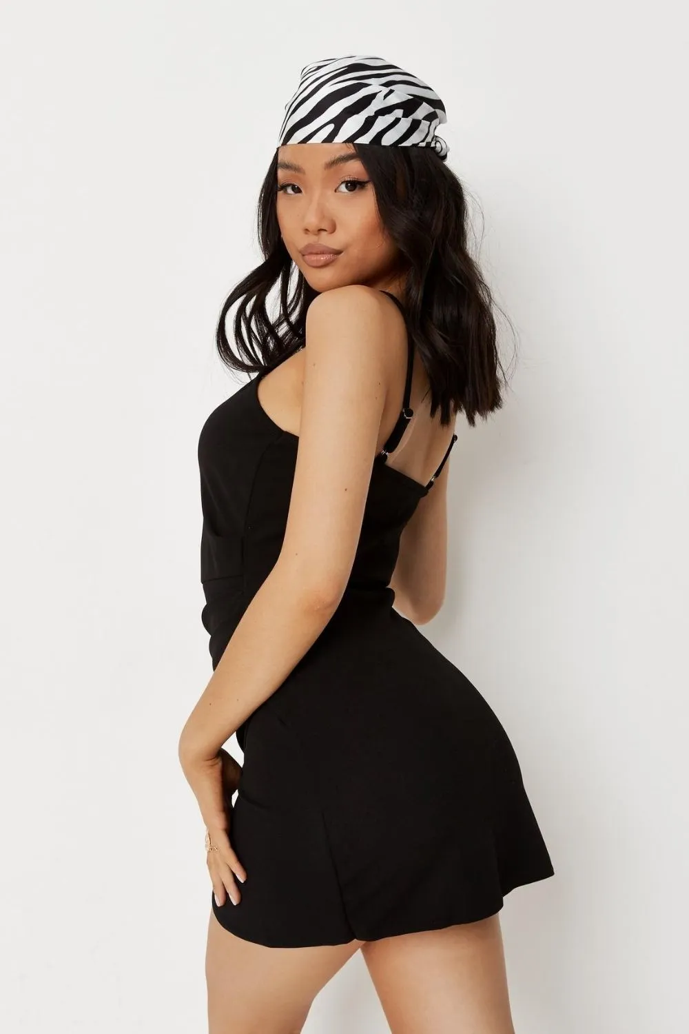 V neck Black Mini Bodycon Dress